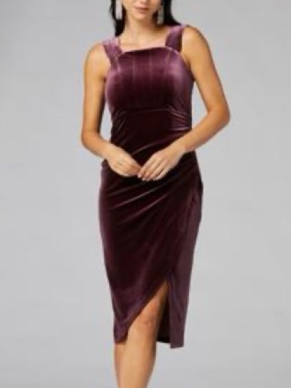 Vintage Cache Y2K Chic Maroon Deep Plum Velvet Square-Neck Midi Dress Size 4